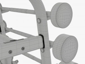 Juego de pesas de goma sobre rejilla. Modelo 3D