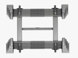 Juego de pesas de goma sobre rejilla. Modelo 3D