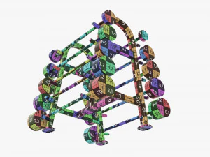 Juego de pesas de goma sobre rejilla. Modelo 3D