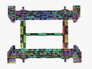 Juego de pesas de goma sobre rejilla. Modelo 3D