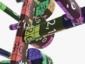 Juego de pesas de goma sobre rejilla. Modelo 3D