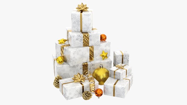 Christmas gifts with decorations 01 Modelo 3D .c4d .max .obj .3ds .fbx .stl .blend 