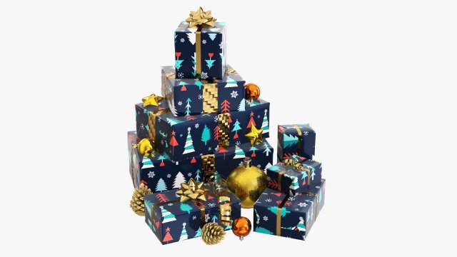 Christmas gifts with decorations 01v2 Modelo 3D .c4d .max .obj .3ds .fbx .stl .blend 