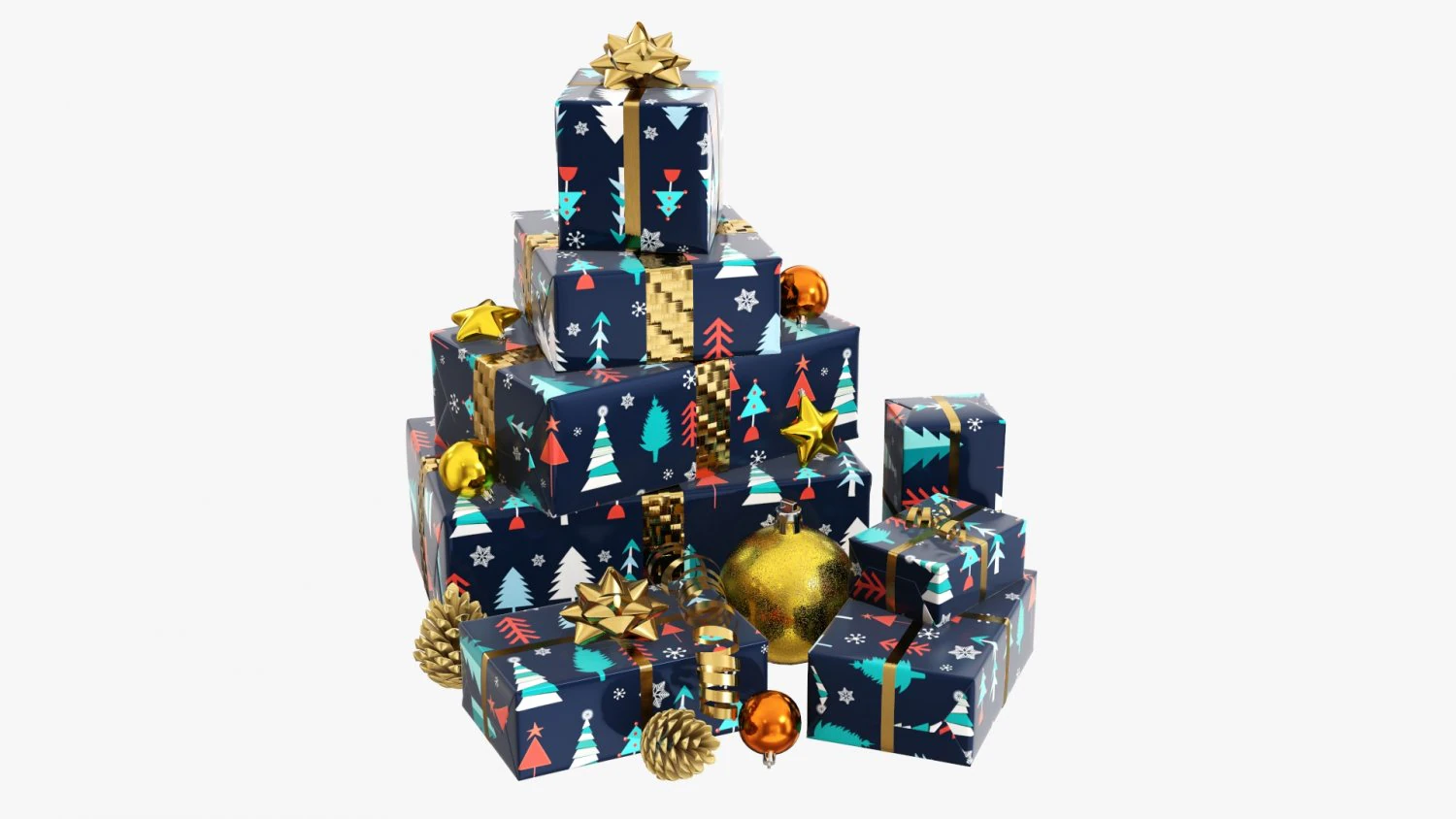Christmas gifts with decorations 01v2 3D Model .c4d .max .obj .3ds .fbx .stl .blend 