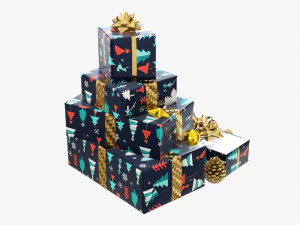 Christmas gifts with decorations 01v2 3D Model