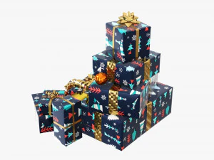 Christmas gifts with decorations 01v2 3D Model
