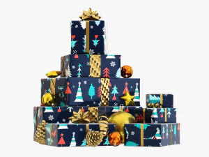 Christmas gifts with decorations 01v2 3D Model