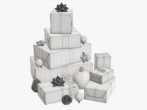 Christmas gifts with decorations 01v2 3D Model