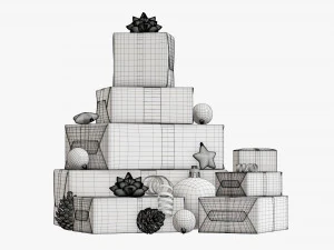 Christmas gifts with decorations 01v2 3D Model