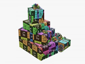 Christmas gifts with decorations 01v2 3D Model