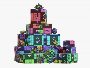 Christmas gifts with decorations 01v2 3D Model