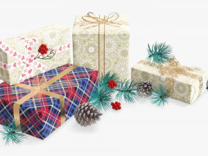 Christmas gifts with decorations 02 3D Model