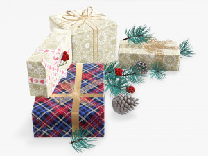 Christmas gifts with decorations 02 3D Модель