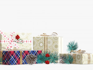 Christmas gifts with decorations 02 3D Модель