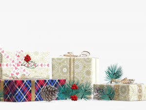 Christmas gifts with decorations 02 3D Model
