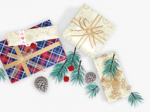Christmas gifts with decorations 02 3D Модель