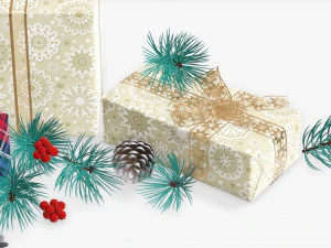 Christmas gifts with decorations 02 3D Model
