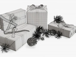 Christmas gifts with decorations 02 3D Model