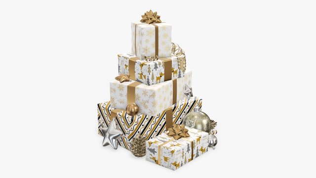 Christmas gifts with decorations 03 Modelo 3D .c4d .max .obj .3ds .fbx .stl .blend 