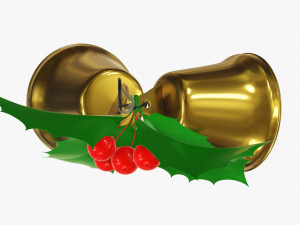 Golden christmas bells with holly berries 3D Model