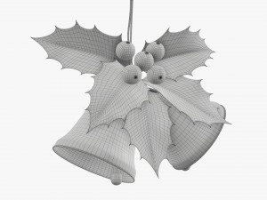 Golden christmas bells with holly berries 3D Model