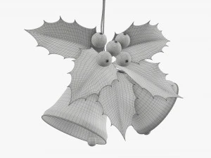 Golden christmas bells with holly berries 3D Model