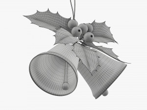 Golden christmas bells with holly berries 3D Model