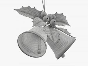 Golden christmas bells with holly berries 3D Model