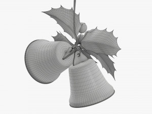 Golden christmas bells with holly berries 3D Model