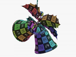 Golden christmas bells with holly berries 3D Model
