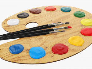 Art palette with paints and brushes 3D Модель