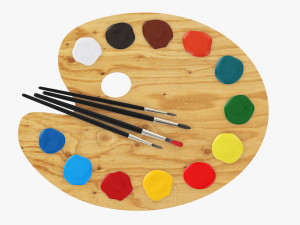 Art palette with paints and brushes 3D Модель