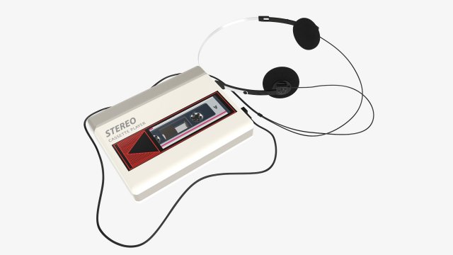 Cassette tape player with headphone 3D Model .c4d .max .obj .3ds .fbx .stl .blend 