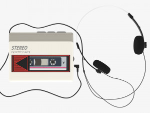 Cassette tape player with headphone 3D Model
