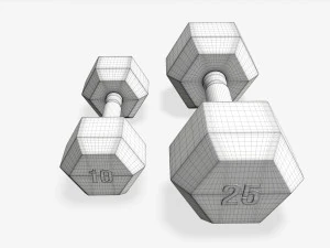 Шестиугольные прорезиненные гантели 02 3D Модель