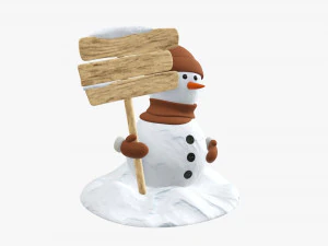 Snowman with signboard 3D Model