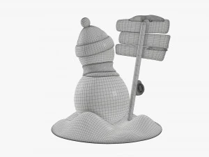 Snowman with signboard 3D Model