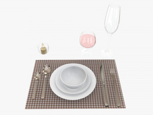 Tableware set glass bowl fork spoon 3D Model