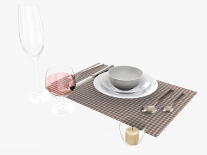 Tableware set glass bowl fork spoon 3D-Modell