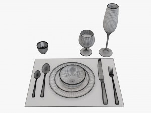 Tableware set glass bowl fork spoon 3D-Modell