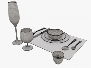 Tableware set glass bowl fork spoon 3D-Modell