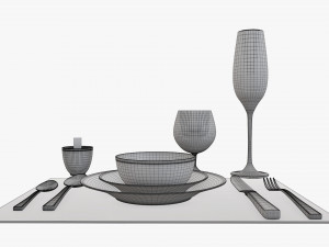 Tableware set glass bowl fork spoon 3D-Modell