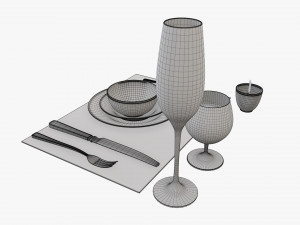 Tableware set glass bowl fork spoon 3D-Modell