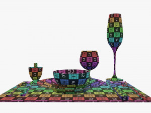 Tableware set glass bowl fork spoon 3D-Modell