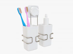 Juego de cepillos de dientes, vasos y soporte para pasta. Modelo 3D