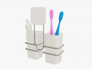 Toothbrush set cups paste holder 3D Model