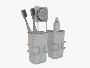 Toothbrush set cups paste holder 3D Model