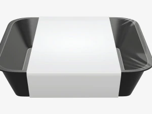 Plastic food container box tray with label mockup 09 3D Model