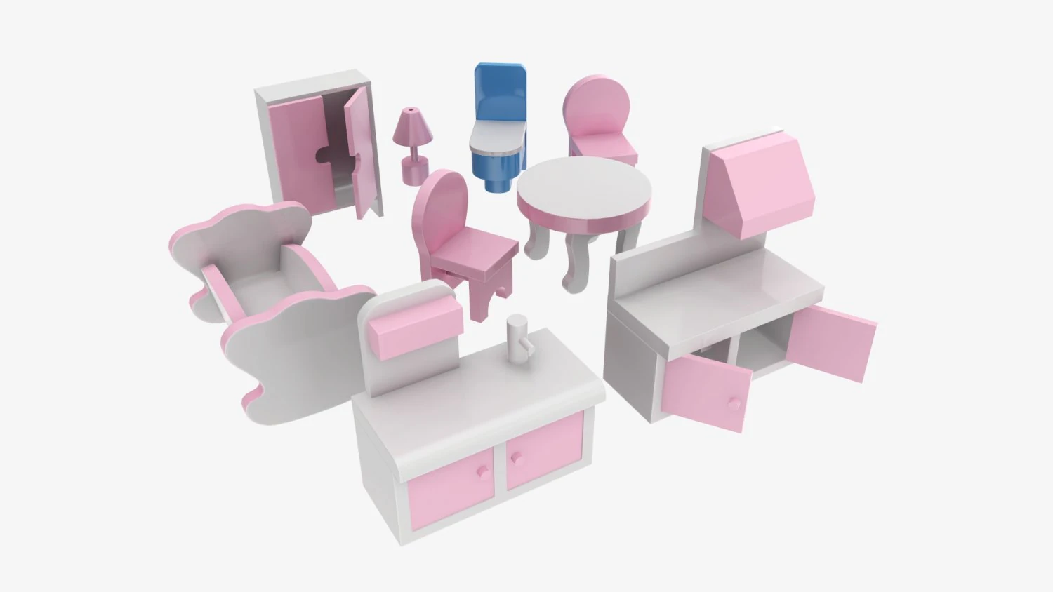 Muebles de juguete estilizados. Modelo 3D .c4d .max .obj .3ds .fbx .stl .blend 