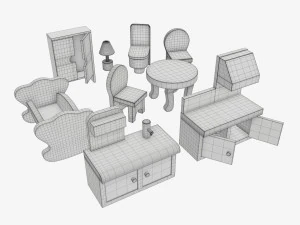 Muebles de juguete estilizados. Modelo 3D
